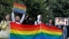 LGBT activists protest against amendments to the constitution in Moscow in  July  2020. The placard says, "I don't recognize the authority that keeps me from having a family."