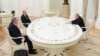RUSSIA -- Armenian Prime Minister Nikol Pashinian, Azerbaijani President Ilham Aliyev and Russian President Vladimir Putin (left to right) attend a trilateral meeting in Moscow, January 11, 2020