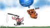 In this 2019 cartoon by artist Sergei Elkin for RFE/RL's Russian Service, a caricature of a Russian police officer chases an iconic Russian bear supporting  "a free Internet." 